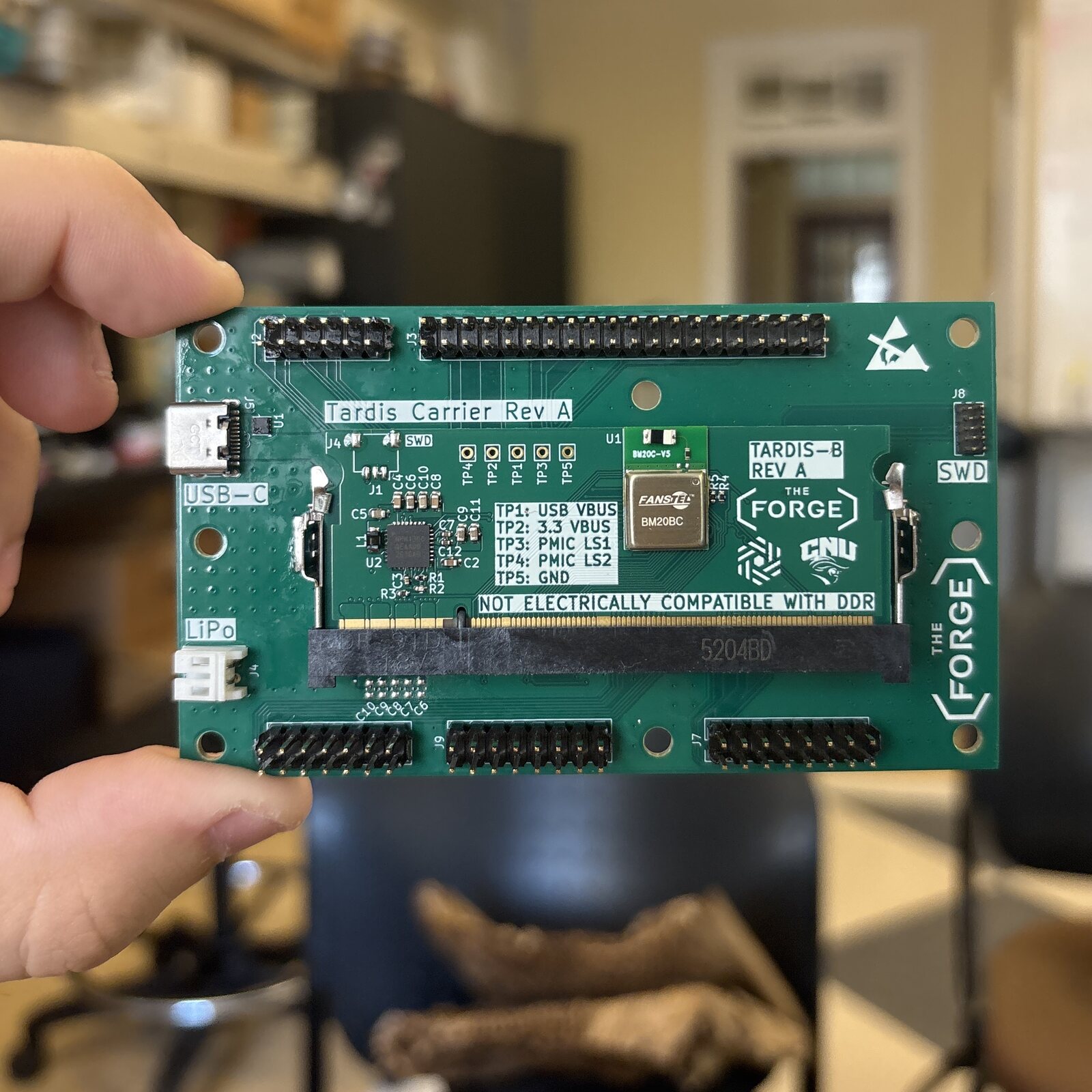 Tardis compute module installed in its custom development carrier